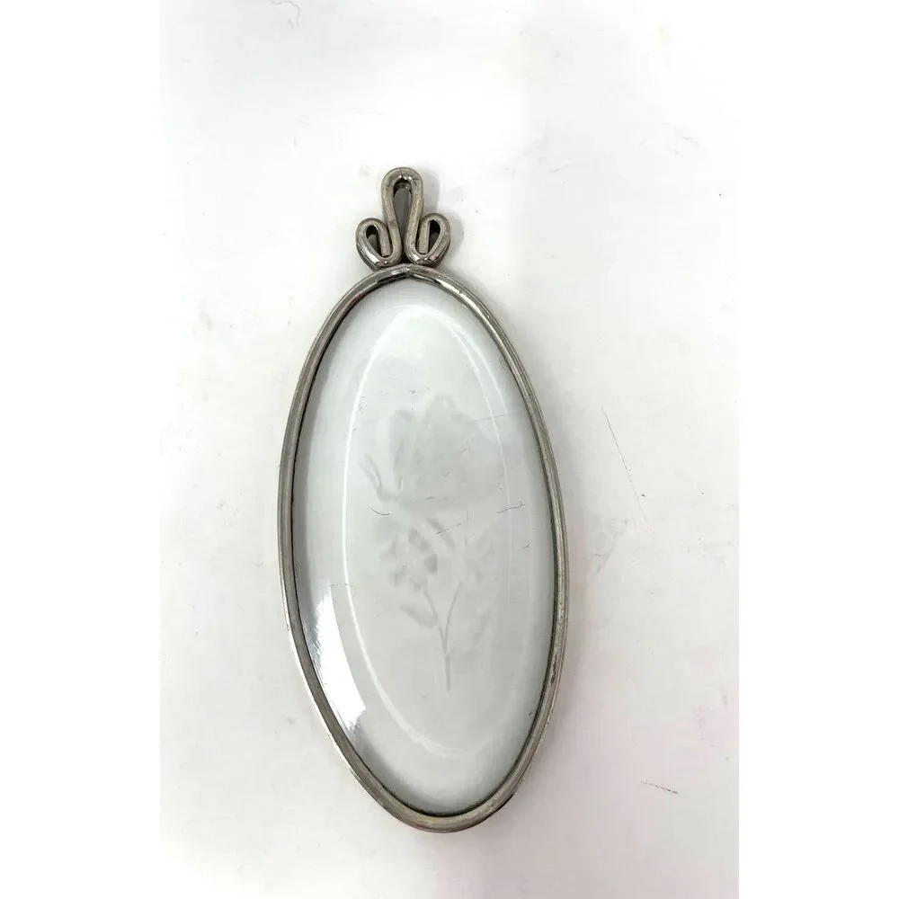 Etched Glass Butterfly Wall Hanging Miniature Paperweight Trinket Silver Rimmed